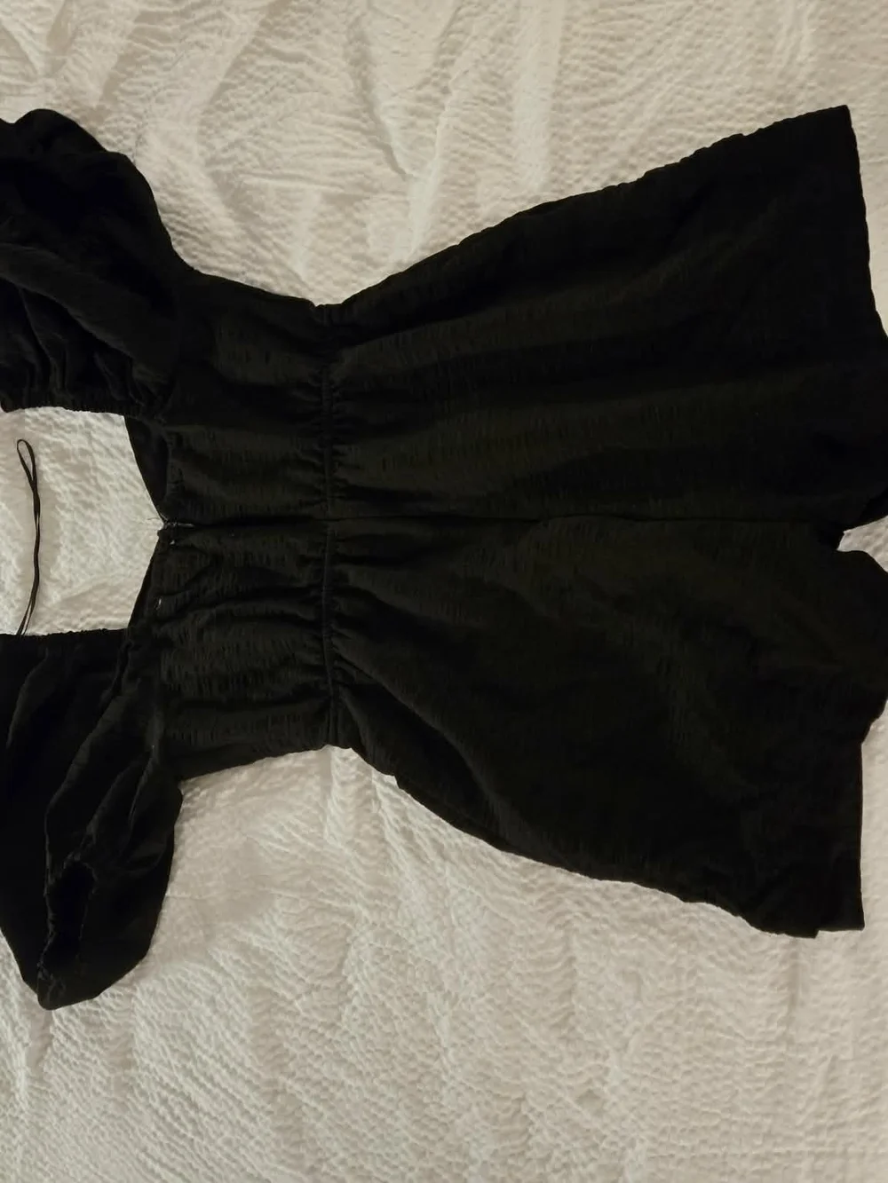 HYFVE Black Textured Puff Sleeve Square Neck Romper Small
